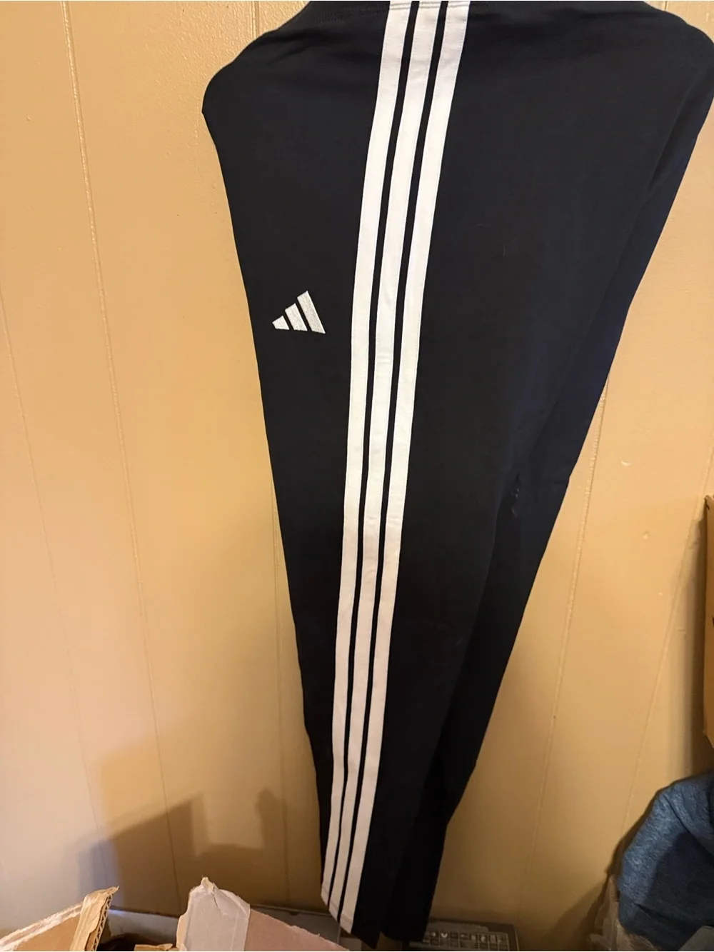Black Adidas 4 striped cotton leggings Track Pants with White Stripes - Picture 2 of 7